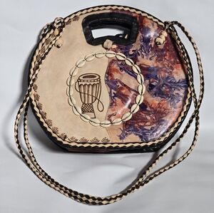 Handcrafted Woven Round Bag - Black, Brown, and Tan